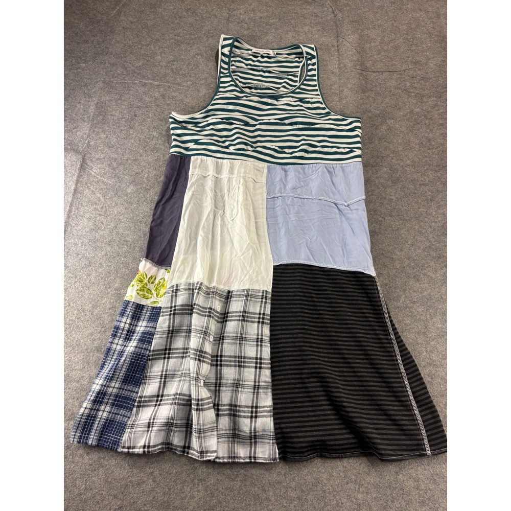 Misslook Patchwork Midi Dress XL Green Stripe Plaid Floral Sleeveless Racerback